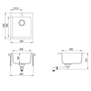 Мойка кухонная гранитная SIMPLEX SQS 100, AquaSanita, Аллюметаллик