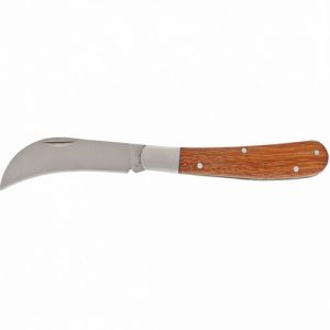 Нож садовый складной, изогнутое лезвие, деревянная рукоятка