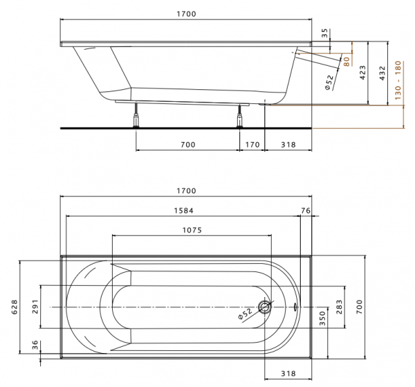 Акриловая ванна Kolo Opal Plus 170x70 см