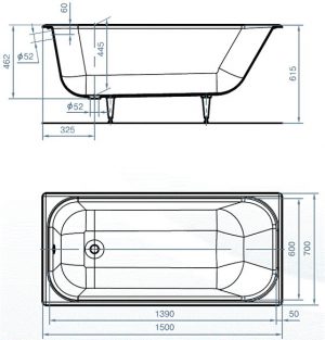 Чугунная ванна Универсал Ностальжи (1-й сорт) 150x70 см